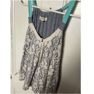 gray & cream lace floral tank top